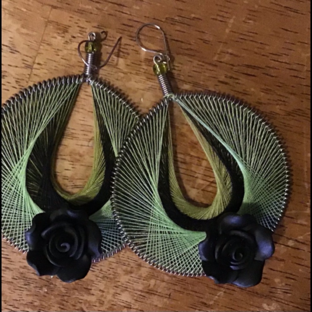 Mexican Handmade Thread Rose Earrings Lily
